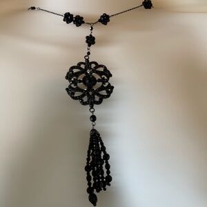 Lia Sophia retired black beaded tassel choker necklace pendant vintage